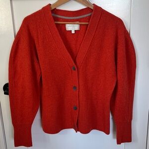 Brochu Walker Orange Red Puff Sleeve Cardigan Sweater Small